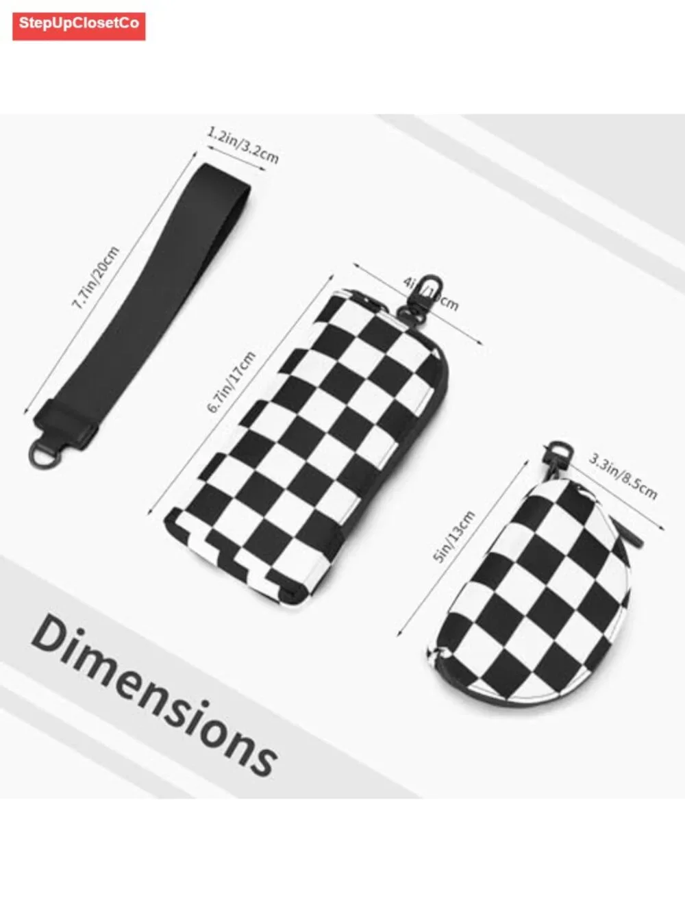 Checkered Dual Pouch Wristlet Wallet for Women, Nylon Zip Around Wallet with